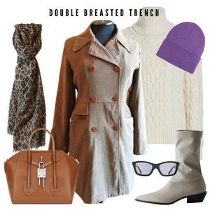 Women Double Breasted Trench Jacket With Lapel Collar, Small